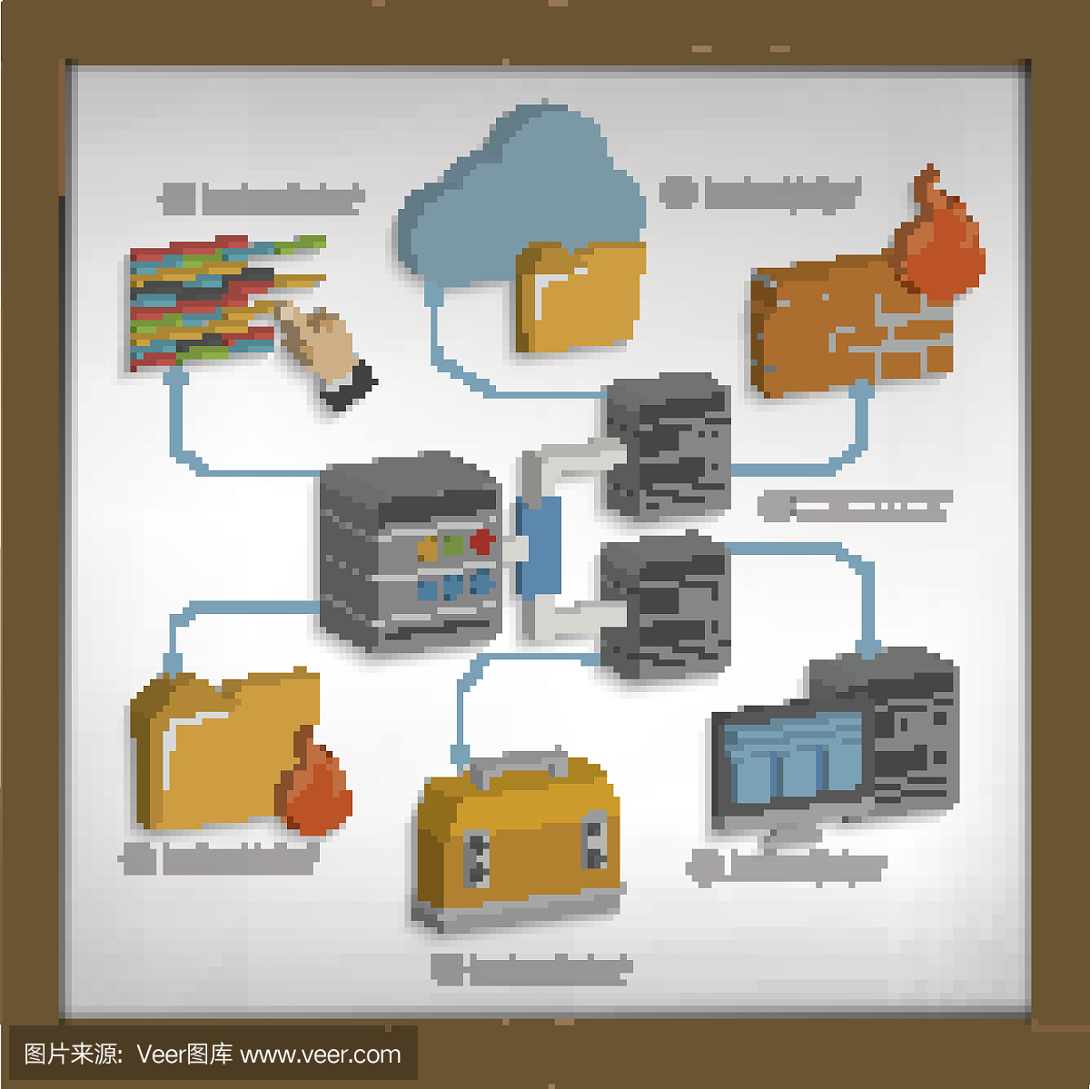 數(shù)據(jù)庫和網(wǎng)絡(luò)連接設(shè)計(jì)的白板,矢量