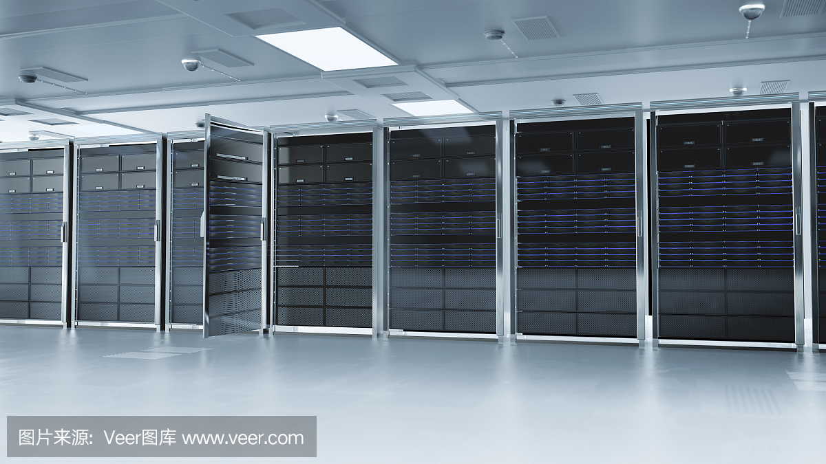 服務(wù)器室或服務(wù)器計(jì)算機(jī)。3 d渲染。