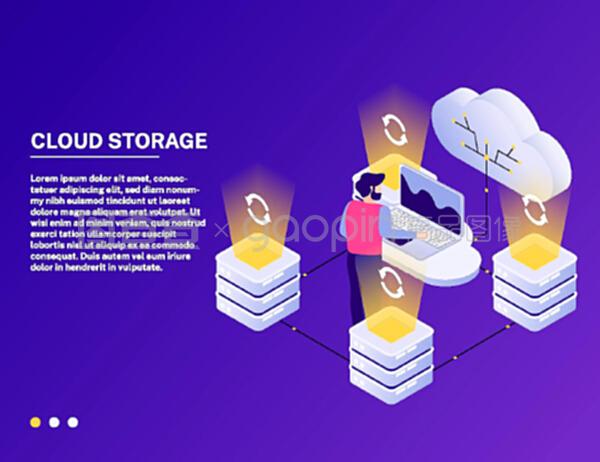 數(shù)據(jù)中心在線(xiàn)云服務(wù)等距組合與分析訪(fǎng)問(wèn)數(shù)據(jù)存儲(chǔ)的動(dòng)態(tài)紫色背景矢量圖